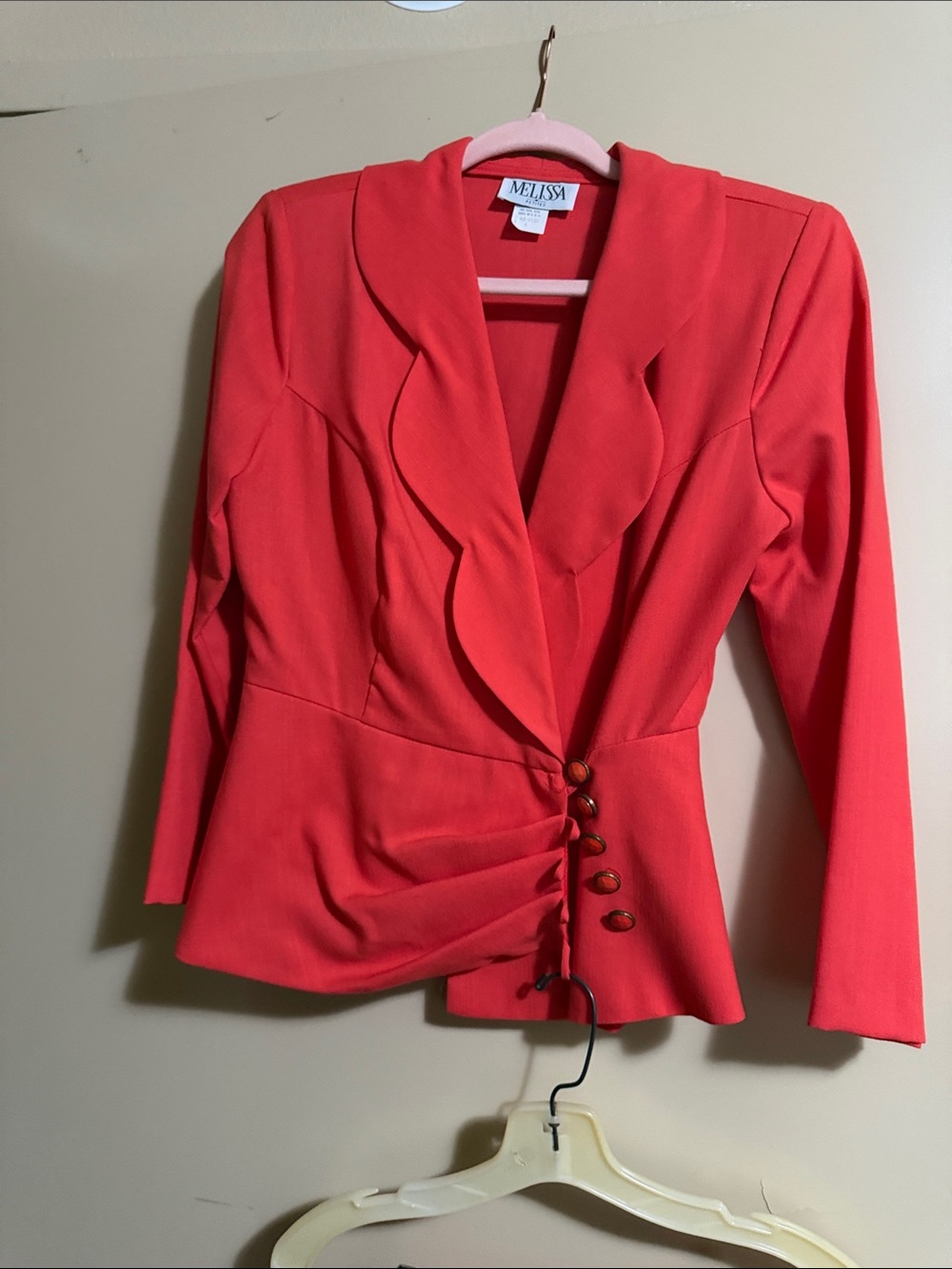 Melissa Red Scalloped Lapel Blazer with Button Detail